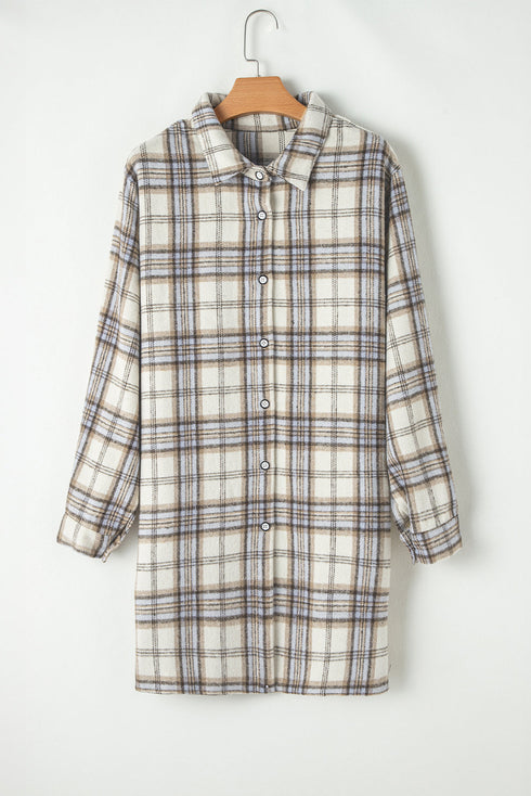 Exclusive Plaid Print Slit Tunic Shacket Outerwear