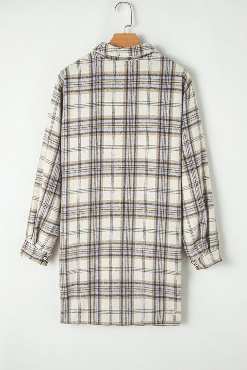 Exclusive Plaid Print Slit Tunic Shacket Outerwear