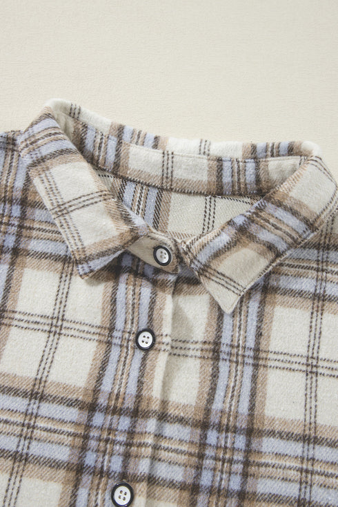Exclusive Plaid Print Slit Tunic Shacket Outerwear