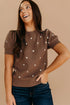 Exclusive Polka Dot Bubble Sleeve Knit Short Sleeve Sweater