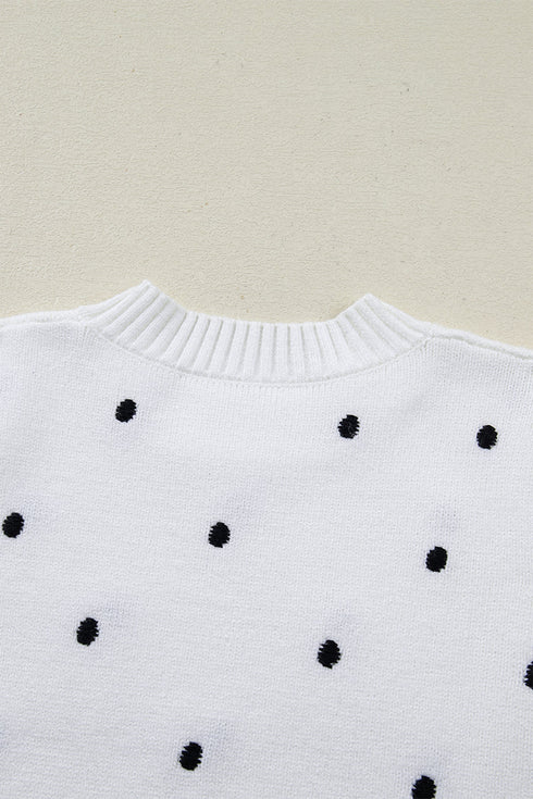 Exclusive Polka Dot Bubble Sleeve Knit Short Sleeve Sweater