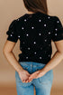 Exclusive Polka Dot Bubble Sleeve Knit Short Sleeve Sweater
