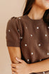 Exclusive Polka Dot Bubble Sleeve Knit Short Sleeve Sweater