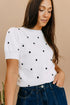 Exclusive Polka Dot Bubble Sleeve Knit Short Sleeve Sweater