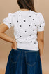 Exclusive Polka Dot Bubble Sleeve Knit Short Sleeve Sweater
