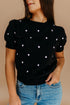 Exclusive Polka Dot Bubble Sleeve Knit Short Sleeve Sweater