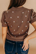Exclusive Polka Dot Bubble Sleeve Knit Short Sleeve Sweater