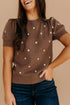 Exclusive Polka Dot Bubble Sleeve Knit Short Sleeve Sweater