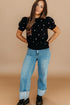 Exclusive Polka Dot Bubble Sleeve Knit Short Sleeve Sweater
