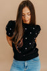 Exclusive Polka Dot Bubble Sleeve Knit Short Sleeve Sweater