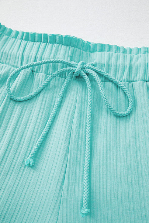 Exclusive Ribbed Button V Neck Tank Short Set