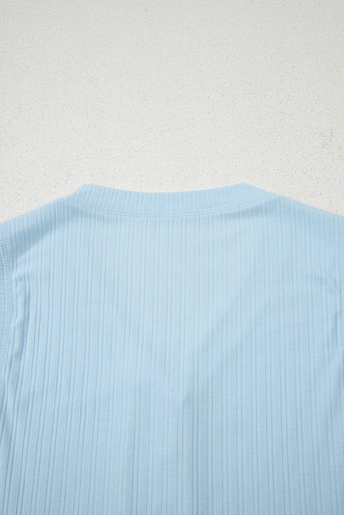 Exclusive Ribbed Button V Neck Tank Short Set