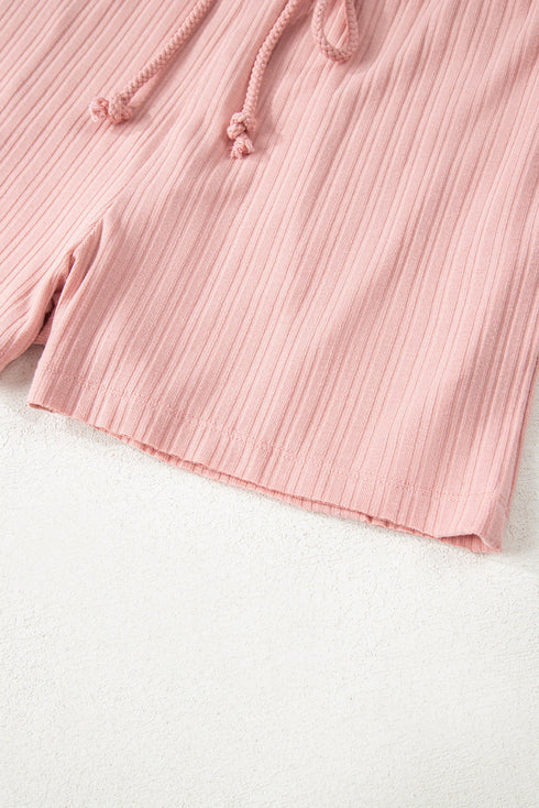 Exclusive Ribbed Button V Neck Tank Short Set