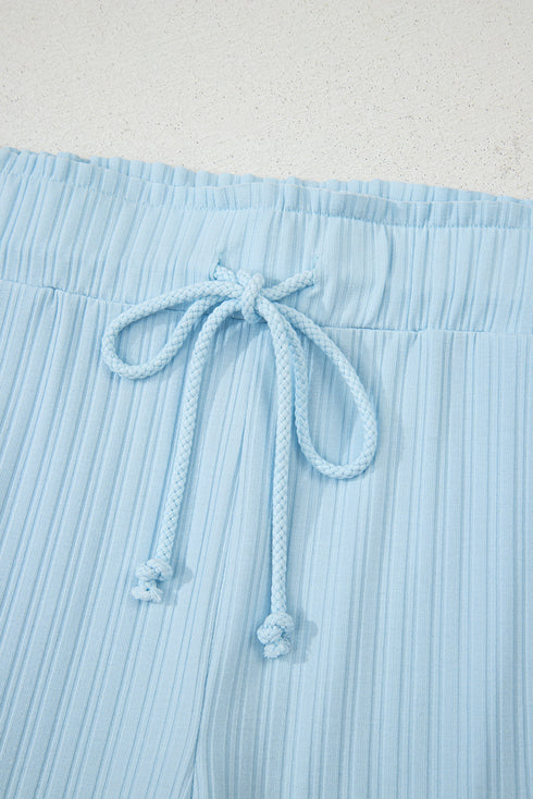 Exclusive Ribbed Button V Neck Tank Short Set