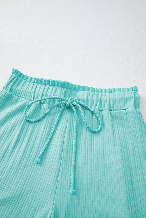 Exclusive Ribbed Button V Neck Tank Short Set