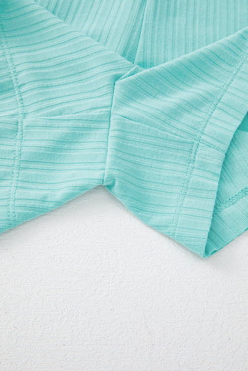 Exclusive Ribbed Button V Neck Tank Short Set