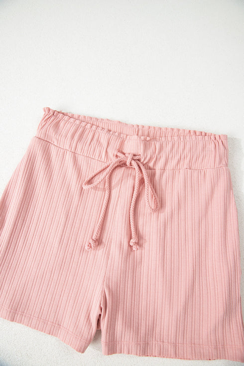 Exclusive Ribbed Button V Neck Tank Short Set