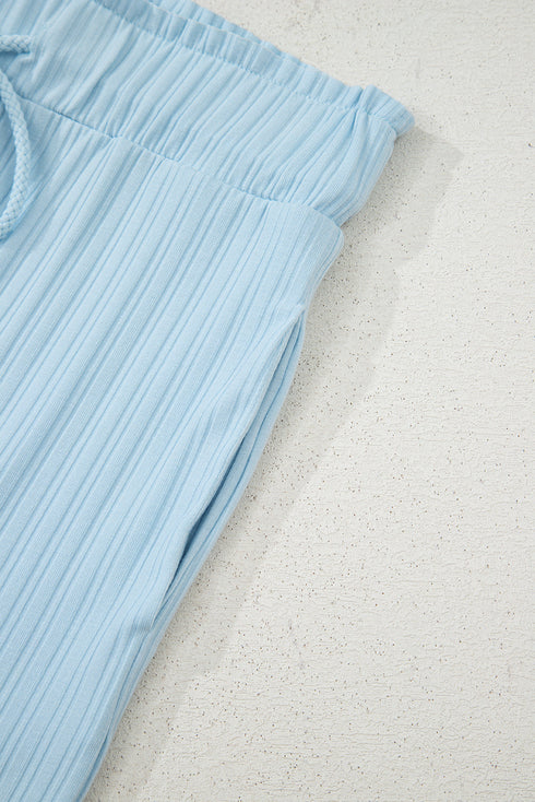 Exclusive Ribbed Button V Neck Tank Short Set