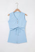 Exclusive Ribbed Button V Neck Tank Short Set