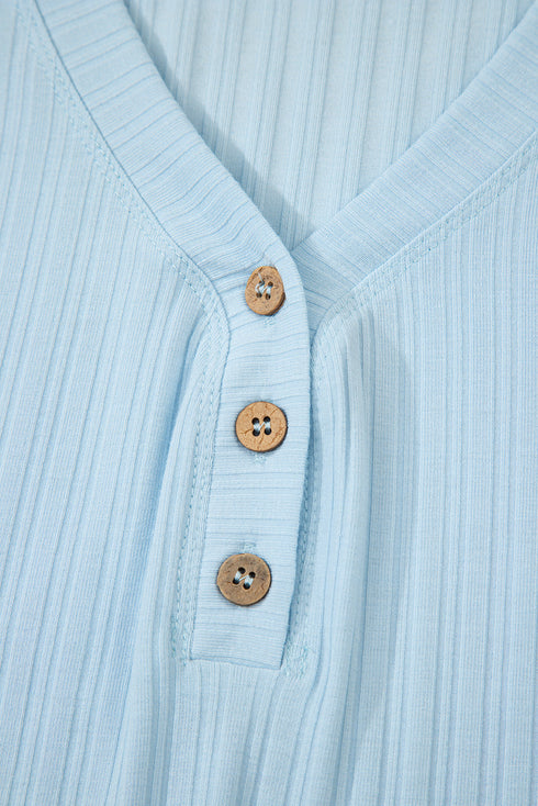 Exclusive Ribbed Button V Neck Tank Short Set