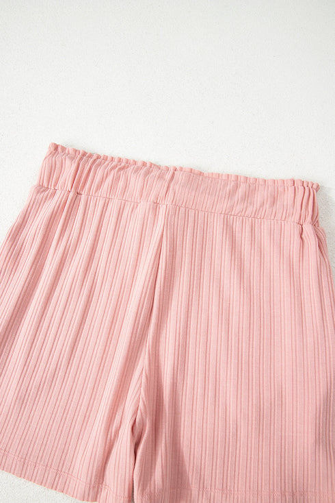 Exclusive Ribbed Button V Neck Tank Short Set