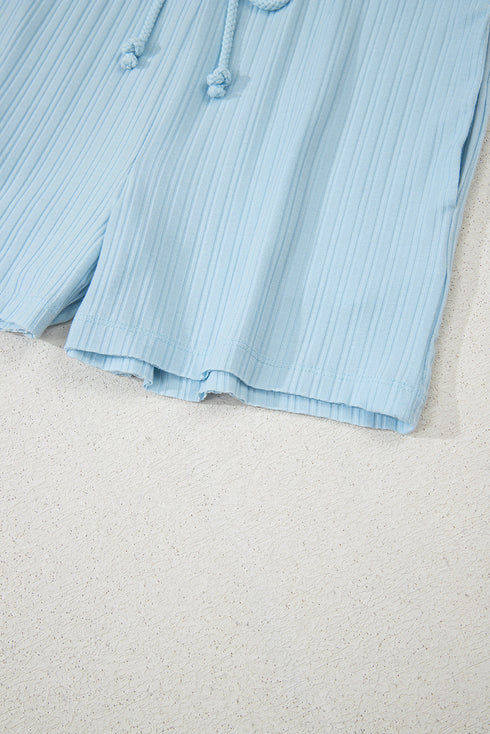 Exclusive Ribbed Button V Neck Tank Short Set