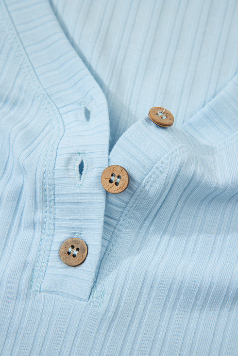 Exclusive Ribbed Button V Neck Tank Short Set