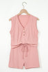 Exclusive Ribbed Button V Neck Tank Short Set