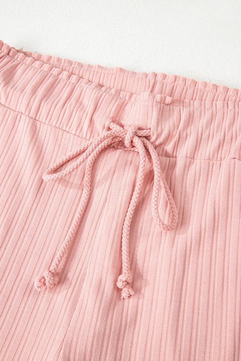 Exclusive Ribbed Button V Neck Tank Short Set
