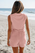 Exclusive Ribbed Button V Neck Tank Short Set