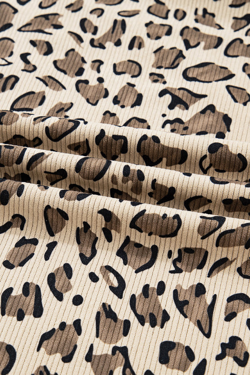 Exclusive Ribbed Leopard Print Wide Leg Bib Jumpsuit