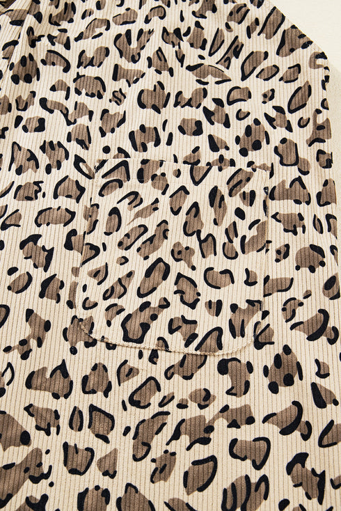 Exclusive Ribbed Leopard Print Wide Leg Bib Jumpsuit