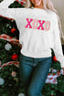 Exclusive Sequin XOXO Graphic Round Neck Pullover Sweater