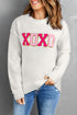 Exclusive Sequin XOXO Graphic Round Neck Pullover Sweater
