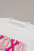 Exclusive Sequin XOXO Graphic Round Neck Pullover Sweater