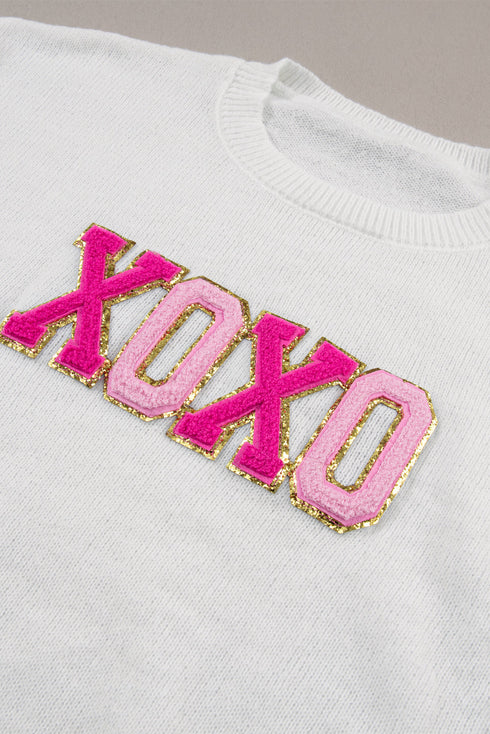 Exclusive Sequin XOXO Graphic Round Neck Pullover Sweater