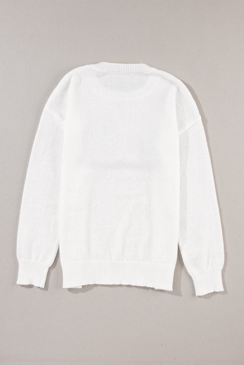 Exclusive Sequin XOXO Graphic Round Neck Pullover Sweater