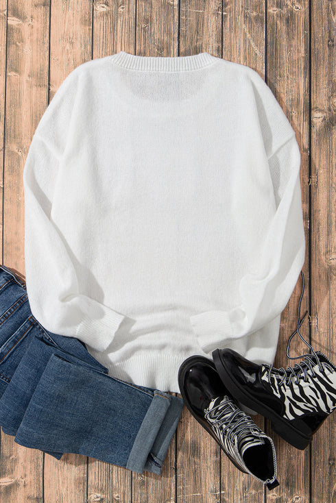 Exclusive Sequin XOXO Graphic Round Neck Pullover Sweater