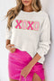 Exclusive Sequin XOXO Graphic Round Neck Pullover Sweater