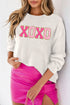 Exclusive Sequin XOXO Graphic Round Neck Pullover Sweater
