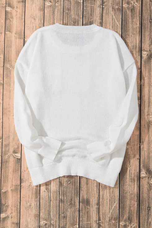 Exclusive Sequin XOXO Graphic Round Neck Pullover Sweater