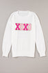Exclusive Sequin XOXO Graphic Round Neck Pullover Sweater