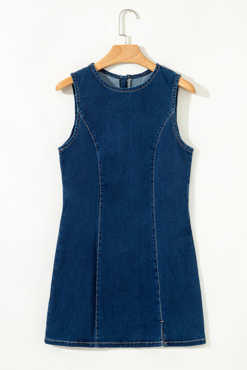 Exclusive Sleeveless Zipped Front Bodycon Denim Mini Dress
