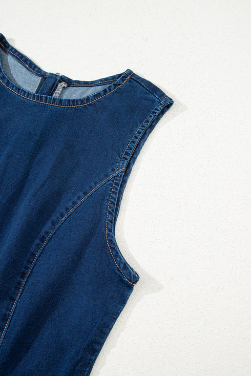 Exclusive Sleeveless Zipped Front Bodycon Denim Mini Dress