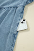 Exclusive Solid Denim Smocked Cuff Flared Shirt Mini Dress