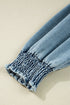 Exclusive Solid Denim Smocked Cuff Flared Shirt Mini Dress