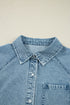 Exclusive Solid Denim Smocked Cuff Flared Shirt Mini Dress