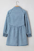 Exclusive Solid Denim Smocked Cuff Flared Shirt Mini Dress