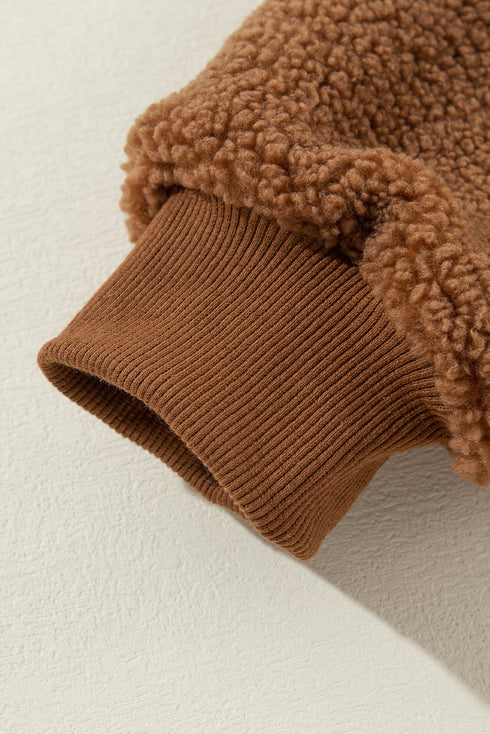 Exclusive Solid Sherpa Fleece Ribbed Collar Bomber Jacket