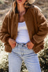 Exclusive Solid Sherpa Fleece Ribbed Collar Bomber Jacket